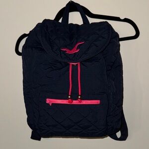Hollister Dark Blue Backpack with Bright Pink Details